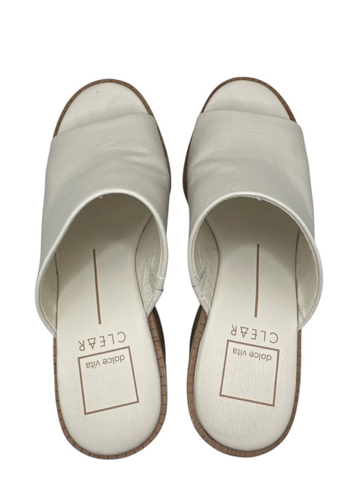 Dolce Vita Shoe Size 7 Cream & Brown Leather Platform Block Heel Open Toe Mules Cream & Brown / 7