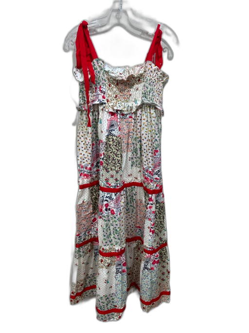 Hunter Bell Size S White, Red, Multi Cotton Ribbon Straps Smocked Bodice Dress White, Red, Multi / S
