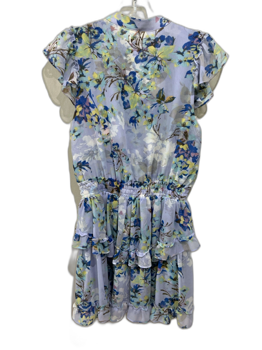Misa Size S Blue & Multi Polyester Ruffle Cap Sleeve Floral V Neck Dress Blue & Multi / S