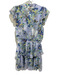 Misa Size S Blue & Multi Polyester Ruffle Cap Sleeve Floral V Neck Dress Blue & Multi / S