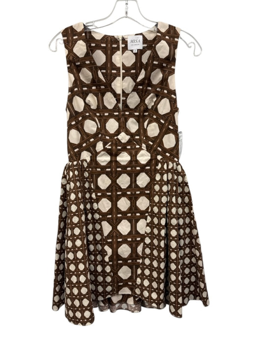 Misa Size S Brown & Cream Cotton & Spandex Sleeveless Bamboo Print V Neck Dress Brown & Cream / S