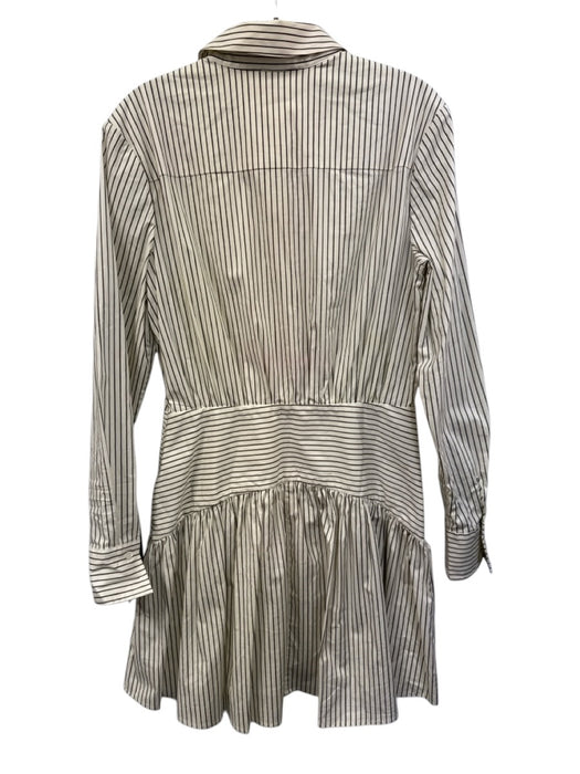 Staud Size 8 Cream & Brown Cotton Long Sleeve Stripe Buttons Shirt Dress Cream & Brown / 8