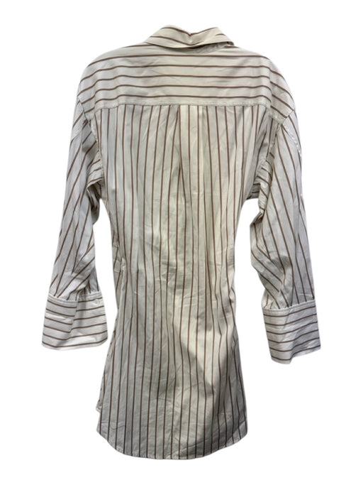 A.L.C. Size 6 White & Brown Cotton Long Sleeve Stripe Buttons Shirt Dress White & Brown / 6