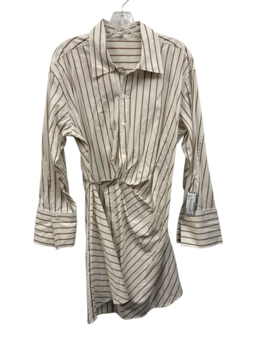 A.L.C. Size 6 White & Brown Cotton Long Sleeve Stripe Buttons Shirt Dress White & Brown / 6