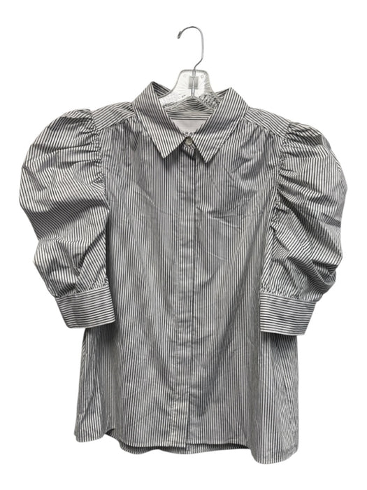 Frame Size M White & Black Organic Cotton Short Puff Sleeve Stripe Buttons Top White & Black / M