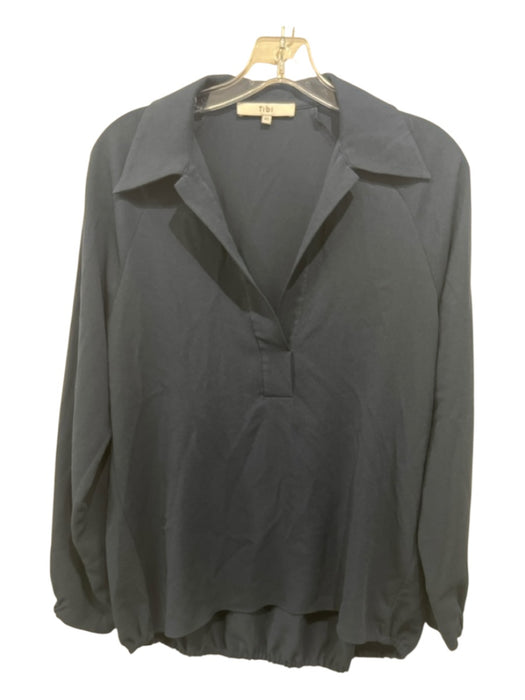 Tibi Size XS Navy Blue Triacetate Blend Elastic Waist Collared Top Navy Blue / XS