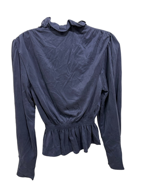 Rebecca Taylor Size XS Blue Modal Blend V Neck Long Sleeve Ruffle collar Top Blue / XS