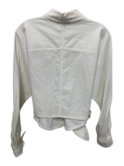 Marissa Webb Size Large White Cotton Long Sleeve Button Front Collar Top White / Large