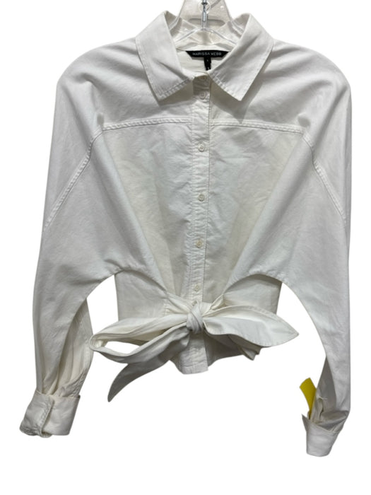 Marissa Webb Size Large White Cotton Long Sleeve Button Front Collar Top White / Large