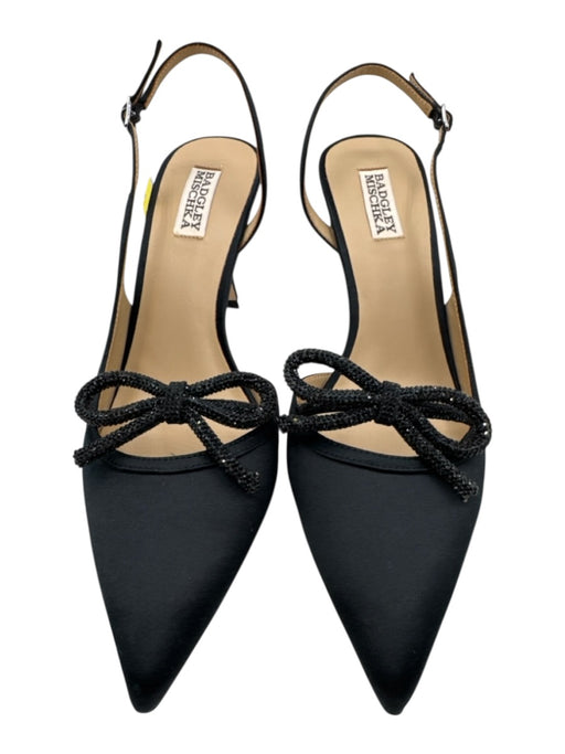 Badgley Mischka Shoe Size 10 Black Satin Upper Rhinestone Bow Pointed Toe Pumps Black / 10