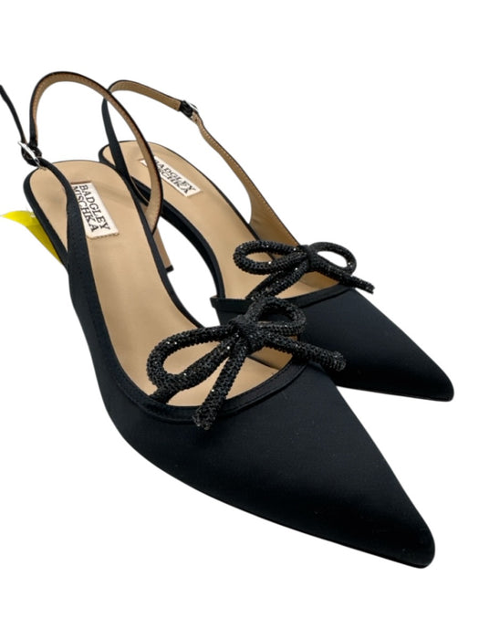 Badgley Mischka Shoe Size 10 Black Satin Upper Rhinestone Bow Pointed Toe Pumps Black / 10