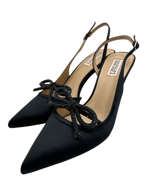 Badgley Mischka Shoe Size 10 Black Satin Upper Rhinestone Bow Pointed Toe Pumps Black / 10