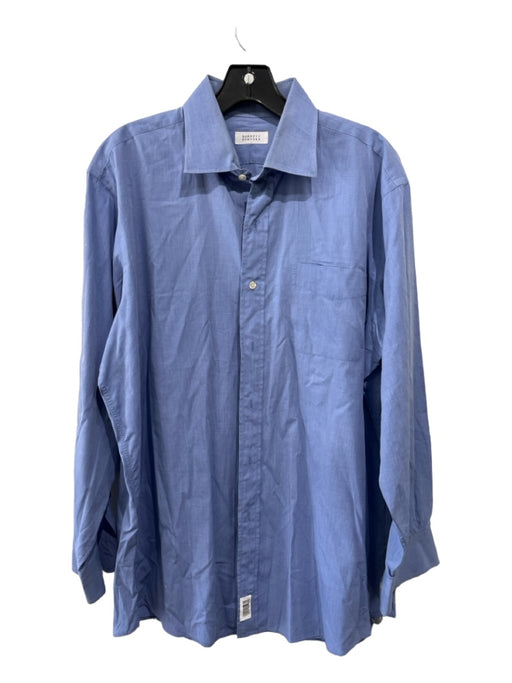 Barneys New York Size 16.5 Blue Cotton Solid Button Up Men's Long Sleeve Shirt 16.5