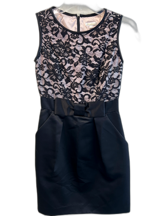 Shoshanna Size 0 Black Nylon Back Zip Lace Sleeveless Bow Dress Black / 0