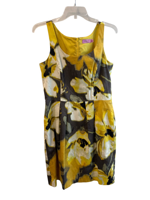 Eliza J Size 12 Yellow & Multi Cotton Blend Sleeveless Abstract Print Dress Yellow & Multi / 12