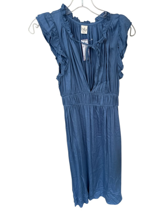 Bila Size XS Slate Blue Rayon Cap Sleeve Elastic Waist Ruffles Maxi Dress Slate Blue / XS