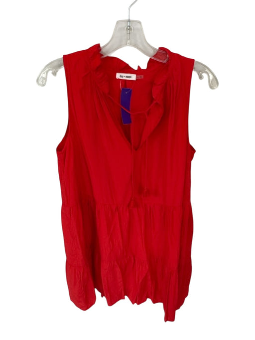 day + moon Size S Red Polyester Blend Sleeveless Ruffle Collar V Neck Dress Red / S