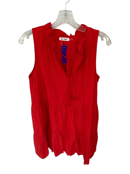 day + moon Size S Red Polyester Blend Sleeveless Ruffle Collar V Neck Dress Red / S
