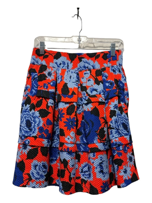 HD in Paris Size XS Red & Blue Polyester Blend Pleated Flowers Back Zip Skirt Red & Blue / XS