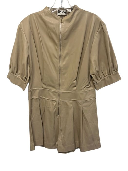 Shug! Size M Beige Polyester Blend Faux Leather Zip Up Romper Beige / M