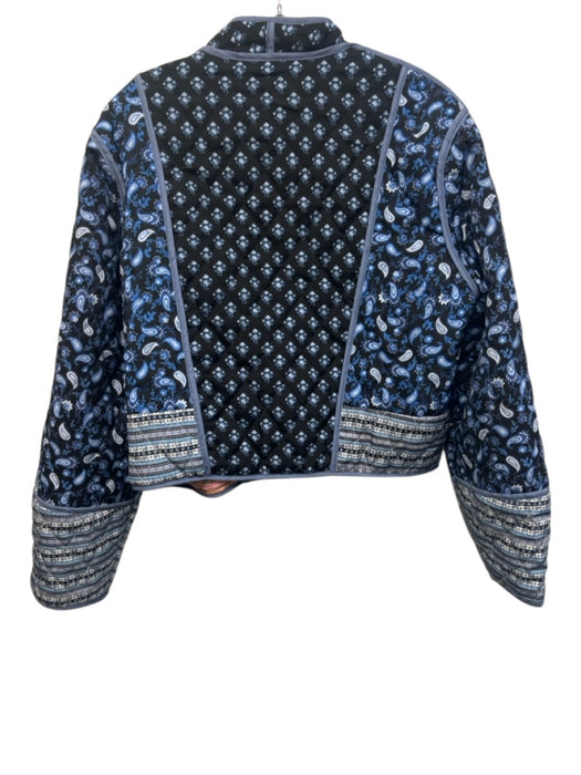 Size Est M Black & Blue Open Front Paisley Quilted Reversible Jacket Black & Blue / Est M