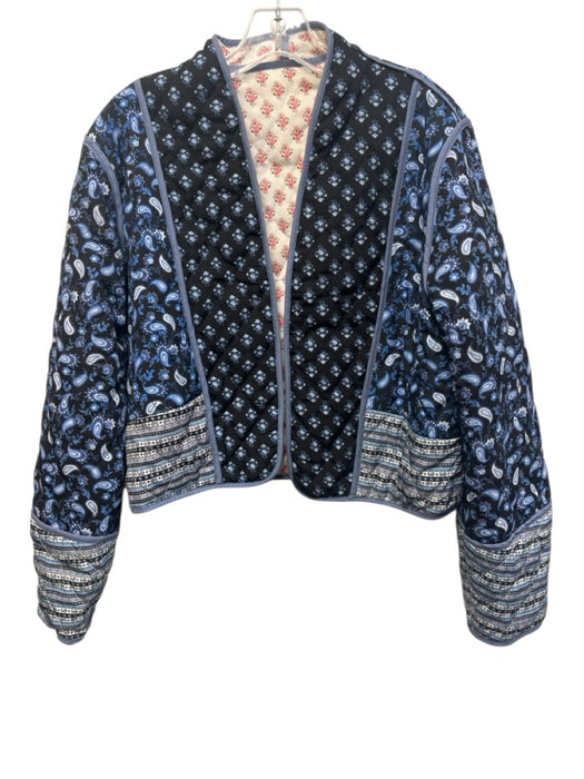 Size Est M Black & Blue Open Front Paisley Quilted Reversible Jacket Black & Blue / Est M