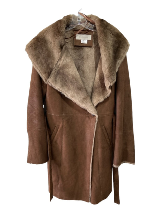Gerard Darel Size 40 Brown Print Faux Suede Faux Fur Button Knee Length Coat Brown Print / 40
