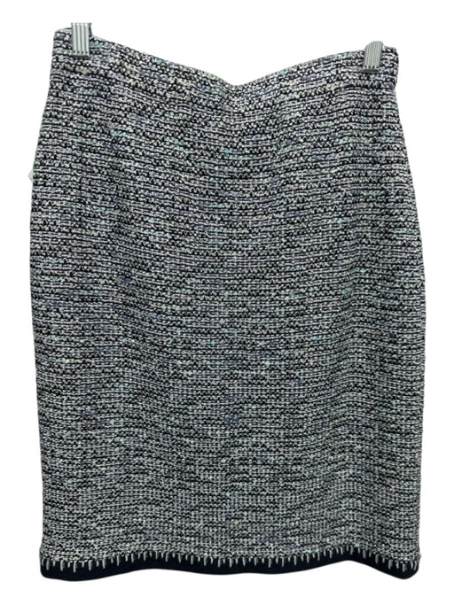 St John Couture Size 6 Green, Blue, Silver Wool Blend Elastic Waist Boucle Skirt Green, Blue, Silver / 6