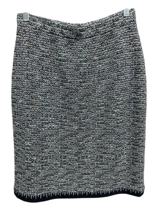 St John Couture Size 6 Green, Blue, Silver Wool Blend Elastic Waist Boucle Skirt Green, Blue, Silver / 6