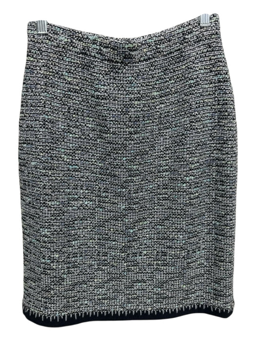 St John Couture Size 6 Green, Blue, Silver Wool Blend Elastic Waist Boucle Skirt Green, Blue, Silver / 6