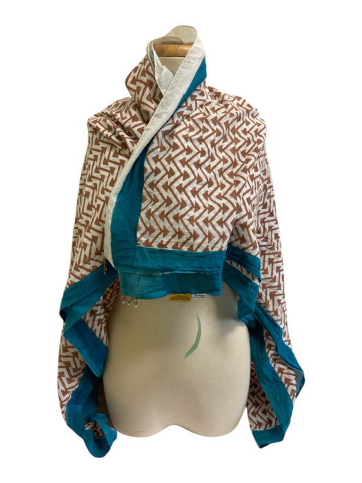Oliphant Orange, Blue, White Cotton Abstract Print Fringe Detail scarf Orange, Blue, White / One Size