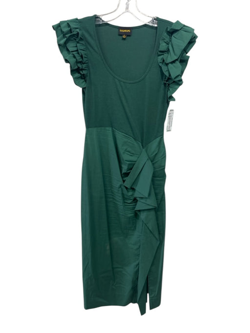 Sugarlips Size M Green Cotton Ribbed Tiered Cap Sleeve Rouched Sleeveless Dress Green / M