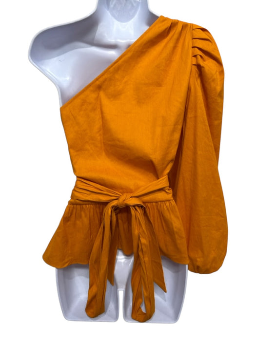 Ted Baker Size 4 Orange Linen & Viscose One Long Sleeve Tie Front Side Zip Top Orange / 4