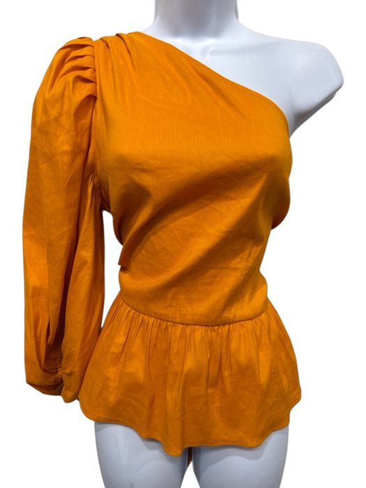 Ted Baker Size 4 Orange Linen & Viscose One Long Sleeve Tie Front Side Zip Top Orange / 4