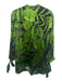 Alice + Olivia Size S Black & Green Silk Blend Botanical Semi Sheer V Neck Top Black & Green / S
