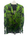 Alice + Olivia Size S Black & Green Silk Blend Botanical Semi Sheer V Neck Top Black & Green / S