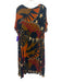 Farm for Anthropologie Size S Navy Blue, Orange & Brown Viscose V Neck Dress Navy Blue, Orange & Brown / S