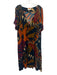 Farm for Anthropologie Size S Navy Blue, Orange & Brown Viscose V Neck Dress Navy Blue, Orange & Brown / S