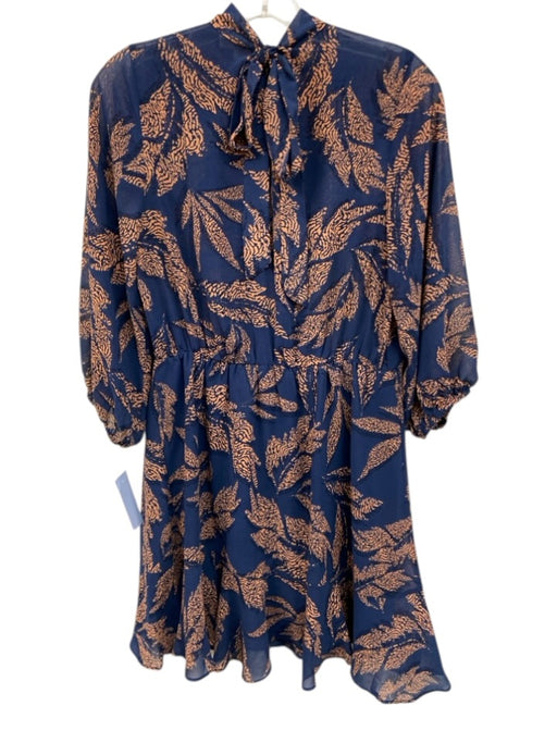 THML Size M Navy & Orange Polyester Chiffon Leaves Elastic Waist Flare Hem Dress Navy & Orange / M