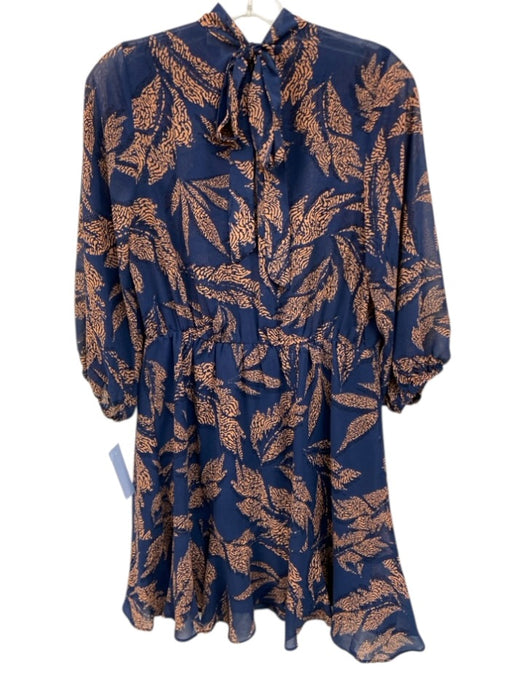 THML Size M Navy & Orange Polyester Chiffon Leaves Elastic Waist Flare Hem Dress Navy & Orange / M