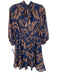 THML Size M Navy & Orange Polyester Chiffon Leaves Elastic Waist Flare Hem Dress Navy & Orange / M
