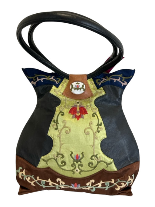 Il Lane Black & Multi Leather Shoulder Strap Embroidered Bag Black & Multi