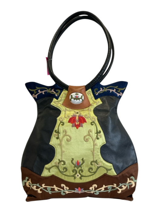 Il Lane Black & Multi Leather Shoulder Strap Embroidered Bag Black & Multi