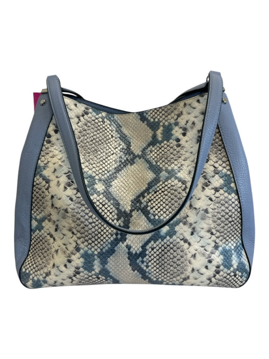 Kate Spade Blue & White Leather Snake Embossed Shoulder Strap Magnetic Close Bag Blue & White