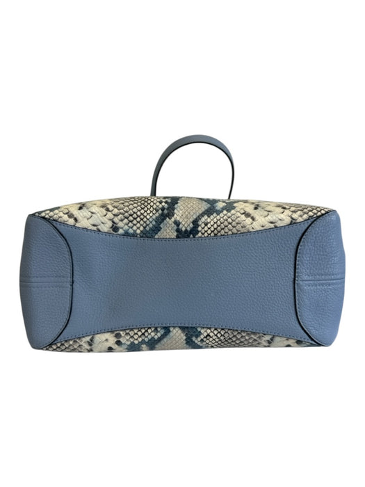 Kate Spade Blue & White Leather Snake Embossed Shoulder Strap Magnetic Close Bag Blue & White