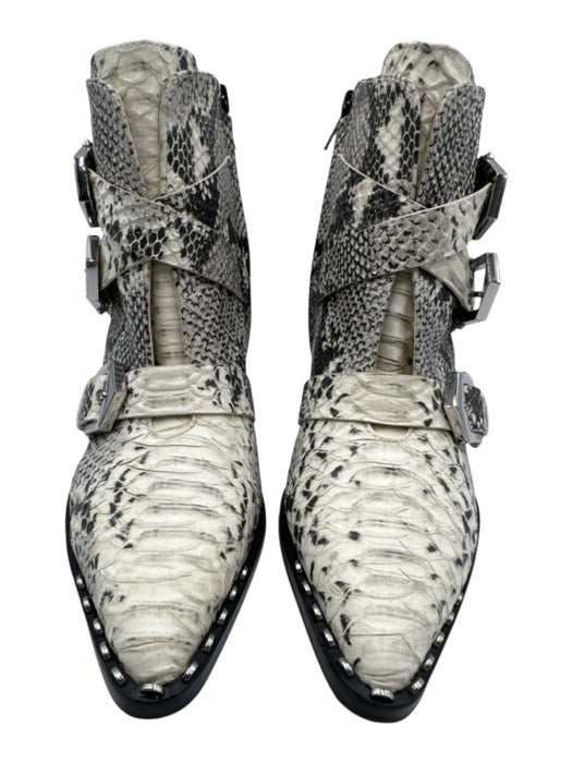 Gianni Bini Shoe Size 6 White & Black Leather Pointed Toe Stacked Heel Booties White & Black / 6