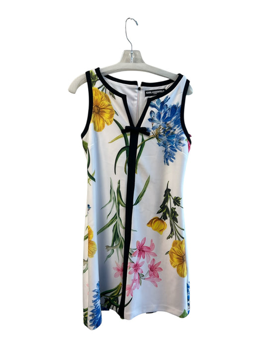 Karl Lagerfeld Size 6 White & Multi Polyester Floral Back Zip Sleeveless Dress White & Multi / 6