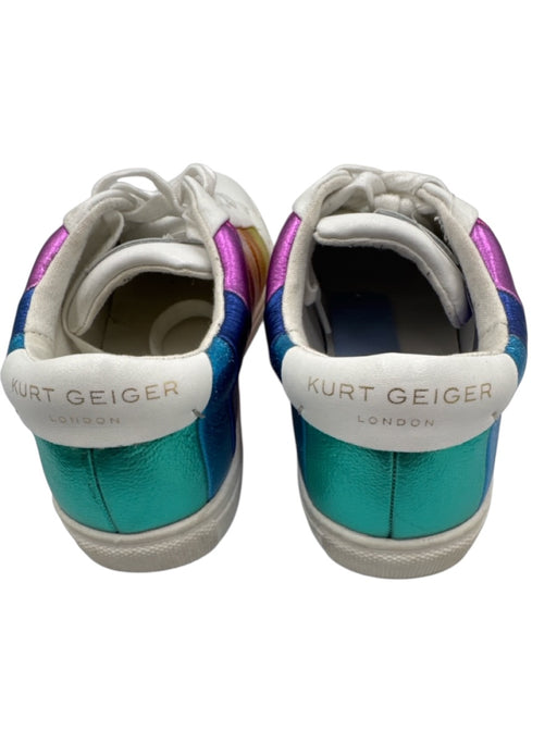 Karl Lagerfeld Shoe Size 37 White & Multi Leather Upper Metallic Stripe Sneakers White & Multi / 37