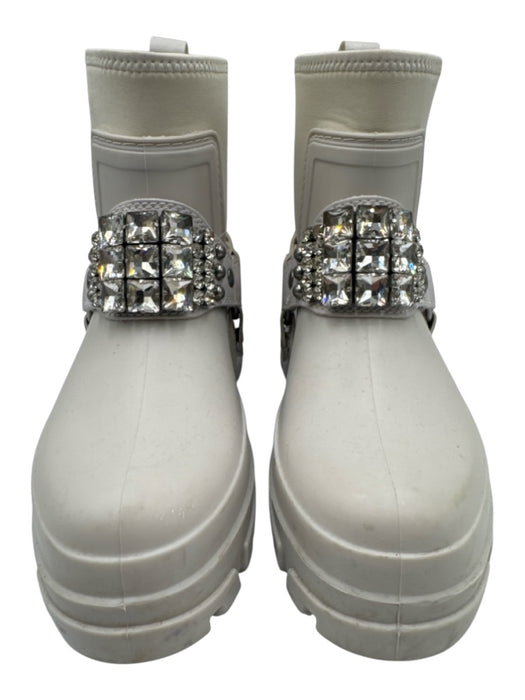Karl Lagerfeld Shoe Size 6 White & Silver Rubber Round Toe Rhinestone Booties White & Silver / 6