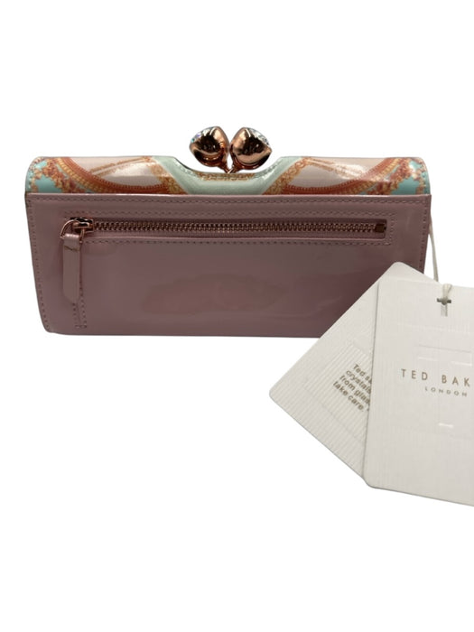 Ted Baker Turquoise & Pink Fold Over Print Rhinestone Twist Lock Wallets Turquoise & Pink